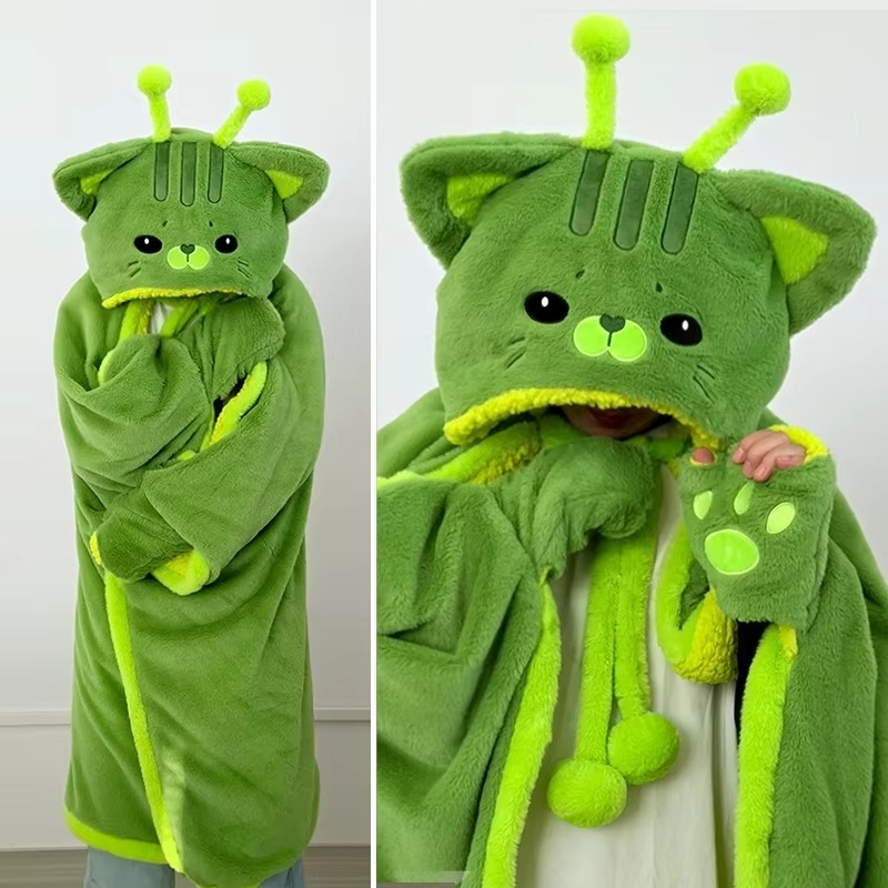 Fire Blanket Kitchen - Cartoon Cute Alien Cat Hooded Blanket
